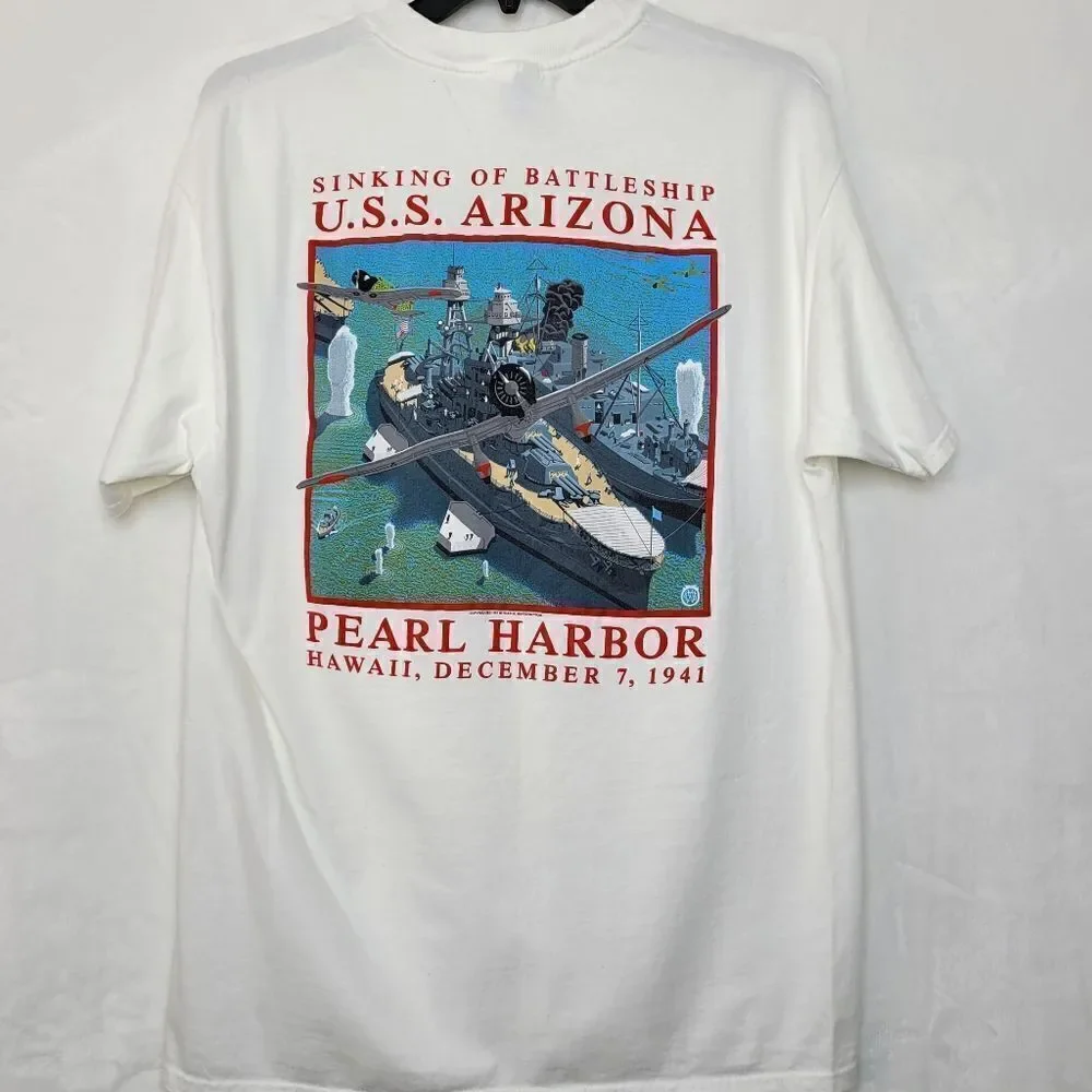 Vintage 1991 U.S.S. Arizona Pearl Harbor Memorial Puff Print T‎ Shirt Size XL